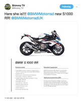 La fiche technique de la BMW S1000RR 2019 dévoilée sur Internet